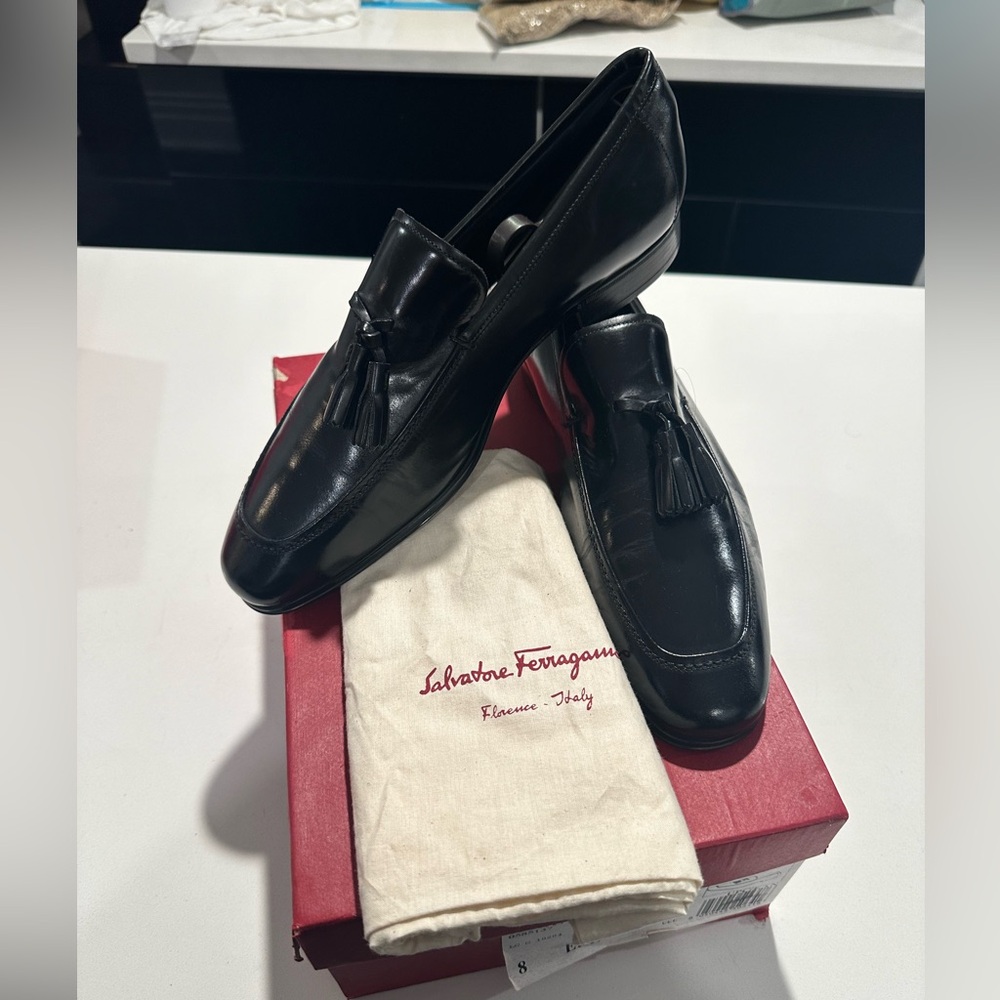 Salvatore Ferragamo PAGE tassel black calf leather men’s loafer size 8EEE